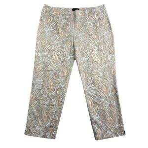 Talbots Chatham Ankle Pants Women's 16 Paisley Blue Flat Front Side Zip